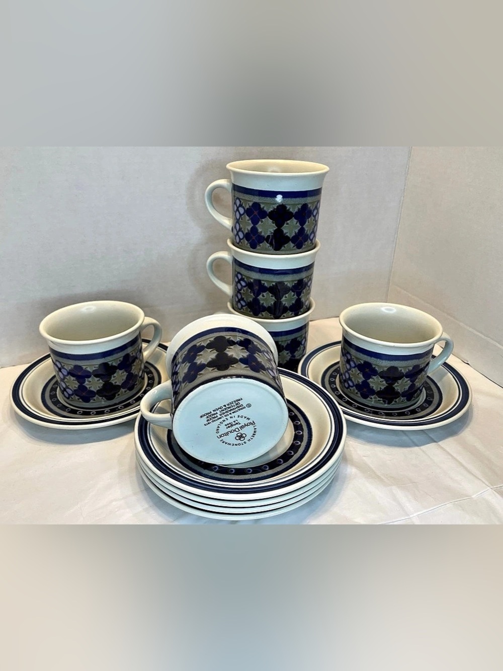 Royal Doulton Tangier Flat Cup and Saucer Set Blue & White
